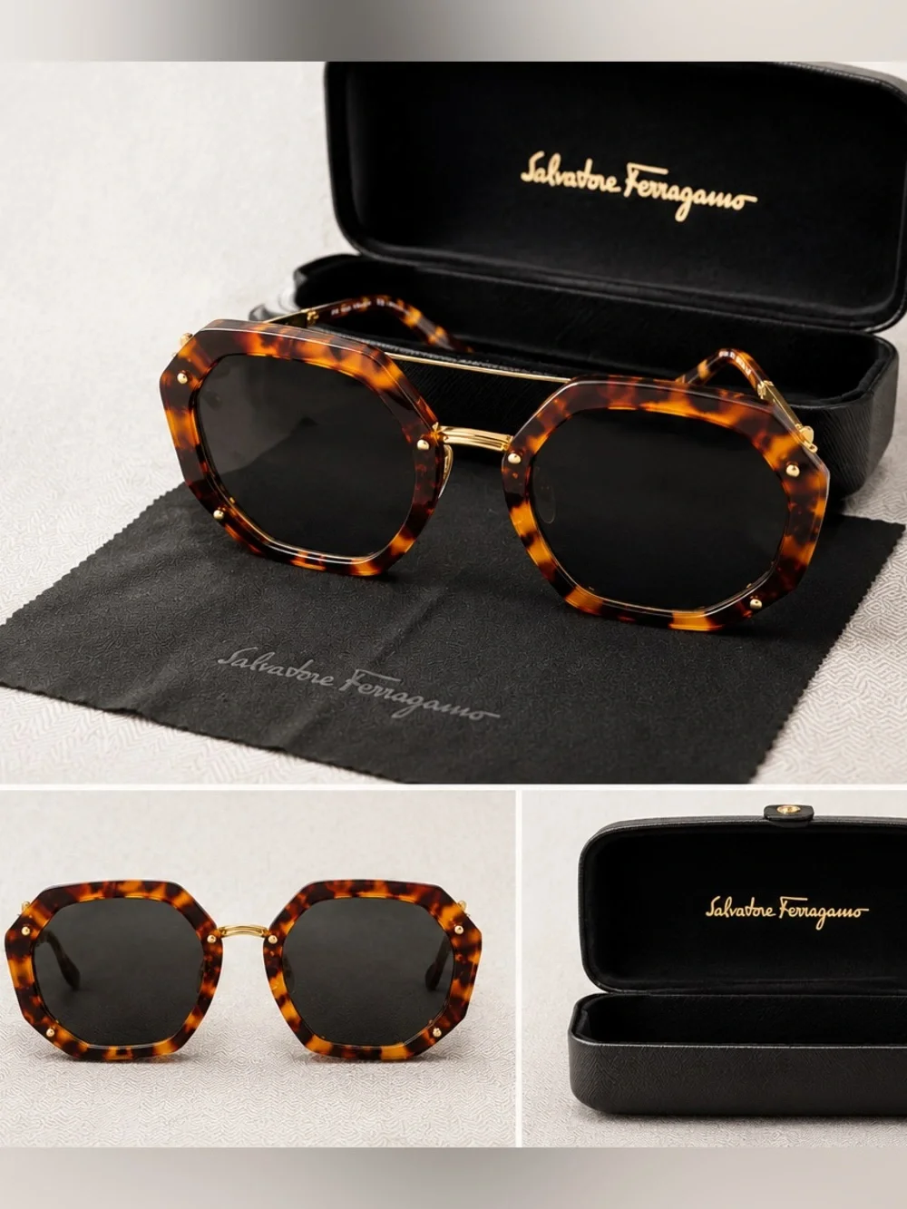 Salvatore Ferragamo Tortoiseshell Frame Sunglasses with Gold Accents